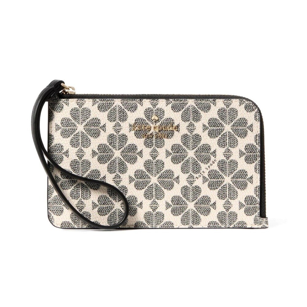 New Kate Spade Lucy Spade Flower Small L-Zip Wristlet Black Multi
